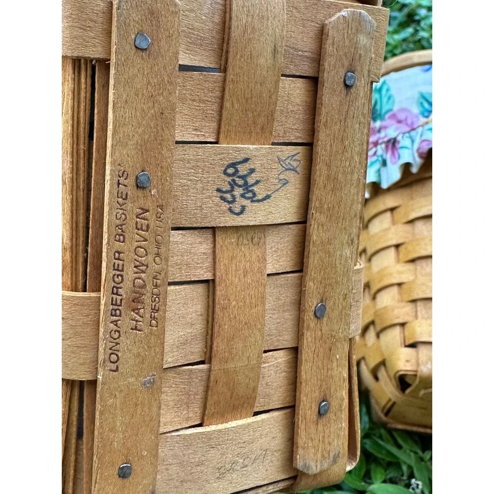 Longaberger Handwoven Basket Set Tissue Box Cover with Lid and Small Basket